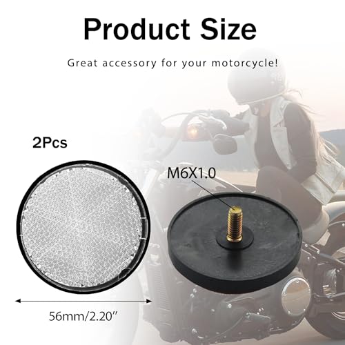 2Pcs Motorcycle Reflectors 2.2" Round Reflective Warning Reflection for Scooter ATV Boats Trucks with Nuts White - color: White