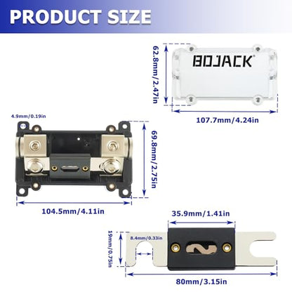 BOJACK 0/2/4 Gauge AWG in-Line ANL Fuse Holder with 30 Amp No Wire Terminals Needed Inline Fuse Holder with Insulating Cover, Automotive 4, 2, 0 Gauge Fuse Block - size: 30A