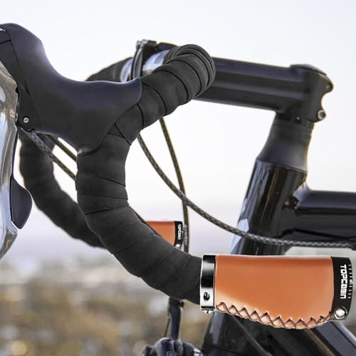 TOPCABIN Bike Grips 2PCS 90mm Length Bike Handlebar Grips Short Mini Bicycle Handlebar Grips Two-Color Rubber Ergonomic Design - color: Hand-Sewn ATF Leather(Brown 90mm)