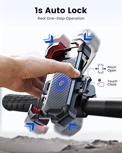 JOYROOM Motorcycle Phone Mount, [1s Auto Lock][100mph Military Anti-Shake] Bike Phone Holder for Bicycle, [10s Quick Install] Handlebar Phone Mount, Compatible with iPhone, Samsung, All Cell Phone - color: Black red