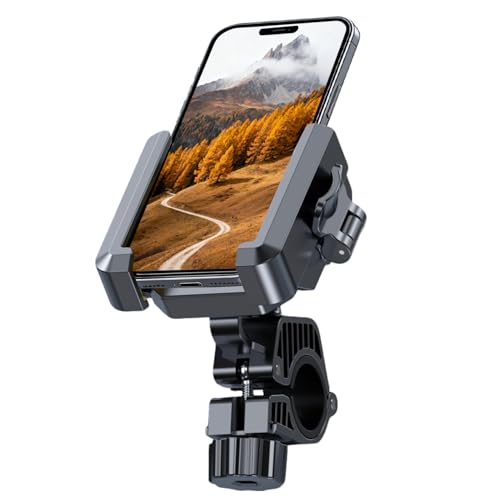 Bike Phone Holder- Motorcycle Phone Mount with 360° Rotation, Handlebar Mount for Bicycle, E-Bike, E-Scooter, Dirt Bike Accessories for iPhone, Fits 4.7-7.2 inch Smartphones