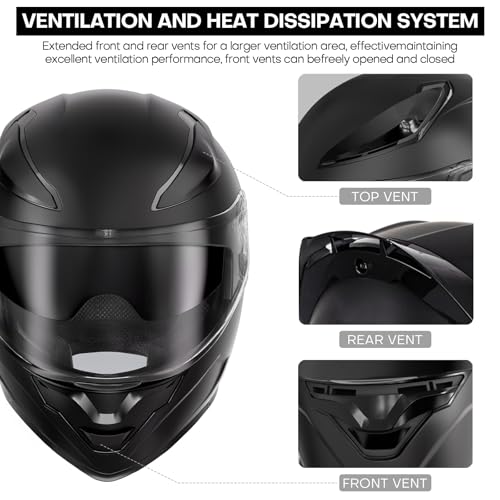 Bluetooth Motorcycle Helmet, Full Face Flip Up Modular Motorcycle Helmet with Bluetooth intercom headsets, DOT Approved Dual Visor Helmets - style: Matte Black
