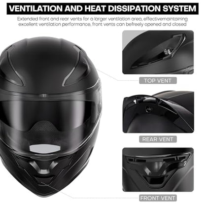 Bluetooth Motorcycle Helmet, Full Face Flip Up Modular Motorcycle Helmet with Bluetooth intercom headsets, DOT Approved Dual Visor Helmets - style: Matte Black