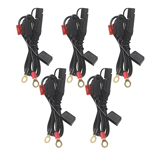 [ 5 Pack] SAE to O Ring Terminal Harness 2FT - SAE Eyelet Ring Terminal Cable 16awg Motorcycle Battery Trickle Charger Extension Cord with SAE Battery Terminal Quick Connect Disconnect Connector
