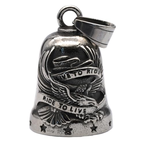 US Fly Eagle Motorcycle Bells W/Hanger for Bikers,Heavy Rider Bells Accessory & Live To Ride Key Chain for Luck - color: Silver