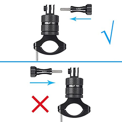 HSU Aluminum Bike Bicycle Handlebar Mount for GoPro Hero 13/12/11/10/9/8/7/6/5/4 Session AKASO Campark and Other Action Cameras, 360 Degrees Rotary Mountain Bike Rack Mount (Black) - color: Black