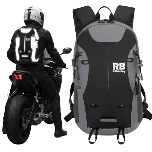 Reflective Motorcycle Backpack – Hi Viz EDC Commuter Bag for Riders, Night Travel, and Daily Use with Helmet Holder, Laptop Compartment, Ventilated Back, Urban Gear (black backpack) - color: Black