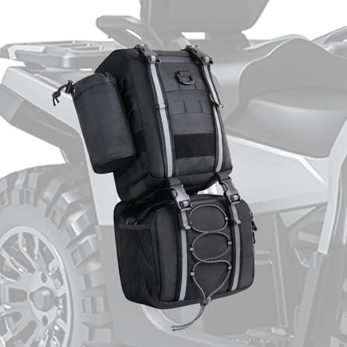 MOSISO Detachable ATV Fender Bag, Water-resistance Cargo Storage Pack for Front with Drink Holder, Rear Storage Bag Compatible with Scrambler Can Am Cfmoto Kawasaki Polaris Sportsman Grizzly, Black