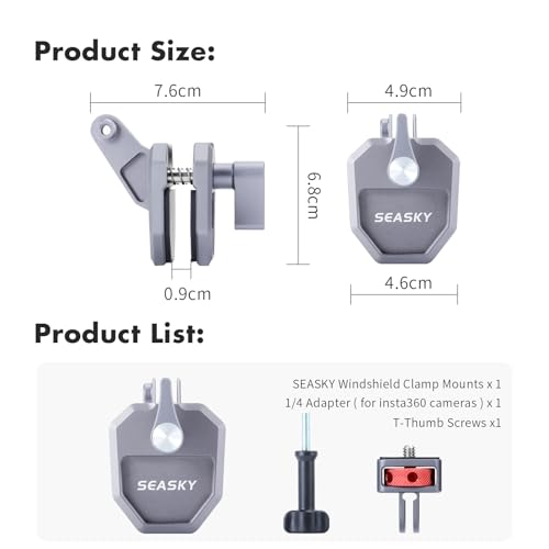 SEASKY M02 Motorcycle Windscreen Clamp Mount Motorbike Accessories for Gopro Hero 13 12 11 10 9 8 for DJI Action 5 4 3 2 OSMO 360 for insta360 X5 X4 X3 Ace Pro 2 Action Camera All Aluminum Metal