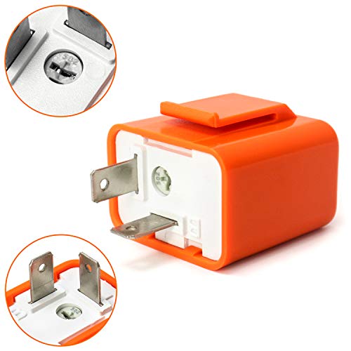 QWORK 2Pcs 2-Pin Electronic Turn Signal Flasher Relay Fix Motorcycle Turn Signal Hyper Flash, Adjustable Motorcycle LED Turn Signal Hyper Indicator Flasher Relay