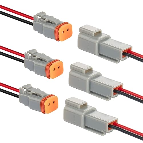 14 AWG 2 Pin DT Connector Waterproof Automotive Electrical Connector, Male and Female Way Auto Electrical Wire Connectors Harness for Car Truck Boat Motorcycle Trike Caravan - 3 Pack, Grey - style: 2 Pin-3 Sets