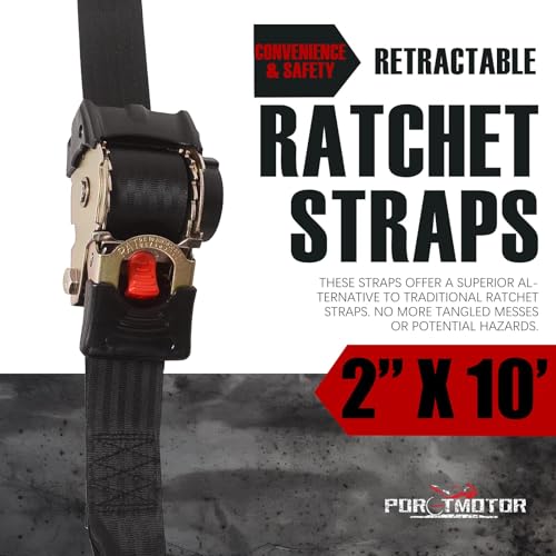 2 Pack Retractable Ratchet Straps (2"" × 10'), 3000LBS Break Strength Ratchet Tie Down Straps Heavy Duty Auto Retracting Ratchet Straps for Motorcycle, Trailers, Boats, ATVs, UTVs - style: 2in x 10ft (Pack of 2)