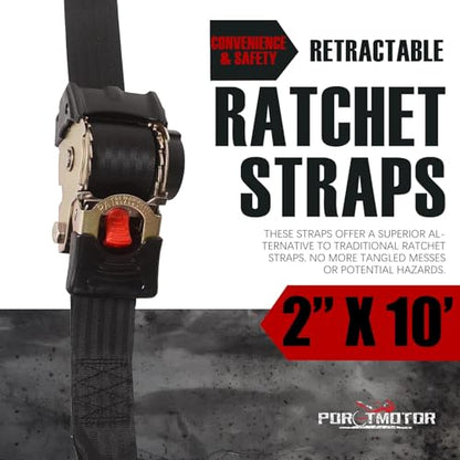 2 Pack Retractable Ratchet Straps (2"" × 10'), 3000LBS Break Strength Ratchet Tie Down Straps Heavy Duty Auto Retracting Ratchet Straps for Motorcycle, Trailers, Boats, ATVs, UTVs - style: 2in x 10ft (Pack of 2)