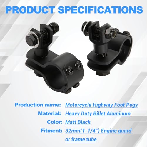 INNOGLOW 32mm 1-1/4" Highway Foot Peg Clamps - Heavy Duty Billet Aluminum Motorcycle Footpeg Bracket Mounts Fit for Engine Guard Frame Tube Harley Honda Yamaha Kawasaki ATV UTV