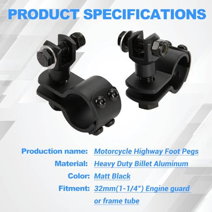 INNOGLOW 32mm 1-1/4" Highway Foot Peg Clamps - Heavy Duty Billet Aluminum Motorcycle Footpeg Bracket Mounts Fit for Engine Guard Frame Tube Harley Honda Yamaha Kawasaki ATV UTV
