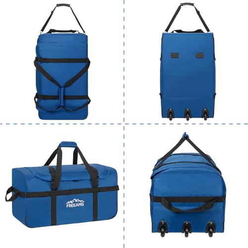 120L Foldable Rolling Duffel Bag with 3 Wheels And Handle, 30 inch Large Travel Duffle Bag for Travel, Camping, Outdoors - color: Blue