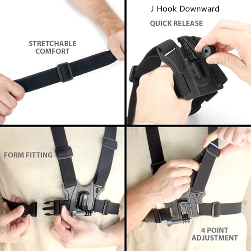 Chest Harness Mount Compatible with Gopro Hero 13 12 11 10 9 8/AKASO EK7000 Brave 4/ODDV/Hiicam/DJI Osmo/Icefox/Camlance/WOLFANG Action Camera Accessories, Adjustable Chest Strap Mount with J Hook
