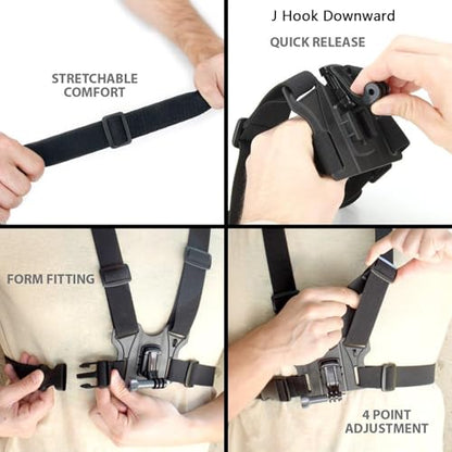 Chest Harness Mount Compatible with Gopro Hero 13 12 11 10 9 8/AKASO EK7000 Brave 4/ODDV/Hiicam/DJI Osmo/Icefox/Camlance/WOLFANG Action Camera Accessories, Adjustable Chest Strap Mount with J Hook