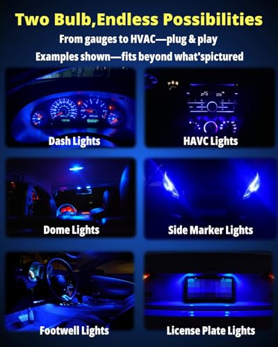 WLJH 40 Pack T10 & T5 LED Bulbs With Sockets, 194/168/W5W/2721/74, Non-Polarity, Dimmable, for Interior Dash Gauge, Dome, Map, Vanity Mirror, Glove Box,Trunk,License Plate Lights, 300 LM Blue - color: Blue