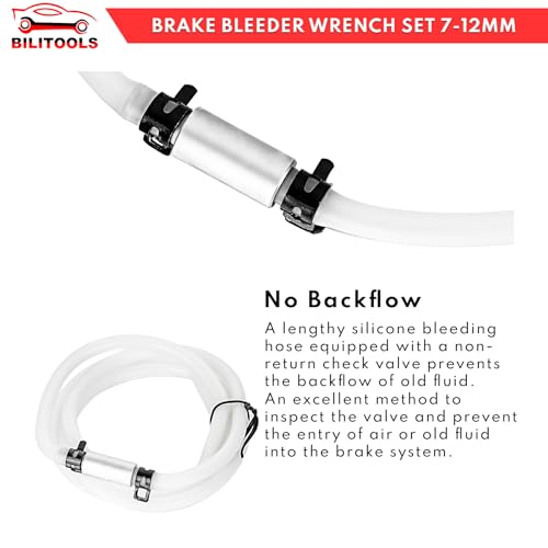 BILITOOLS Brake Bleeder Wrench Set, 7 8 9 10 11 12 MM Brake Bleeding Wrench Set with Non-Return Check Valve