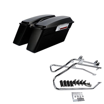 SLMOTO Saddlebags Saddle Bags & Black Conversion Bracket For Harley-Davidson Softail CVO Convertible FLSTSE3 Fatboy Lo FLSTFB - color: Matte Black + Chrome Conversion Bracket