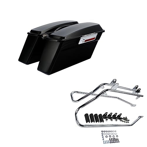 SLMOTO Saddlebags Saddle Bags & Black Conversion Bracket For Harley-Davidson Softail CVO Convertible FLSTSE3 Fatboy Lo FLSTFB - color: Matte Black + Chrome Conversion Bracket