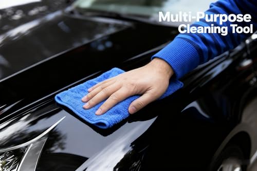 Premium Microfiber Detailing Absorbent Towels, 340 GSM Lint-Free Car Polishing Waxing Buffing Dry Towels for House, Kitchen, Car, Glass, Stainless Steel, Window, Boat Cleaner - 6 Pack (Blue) - color: Blue 6pcs