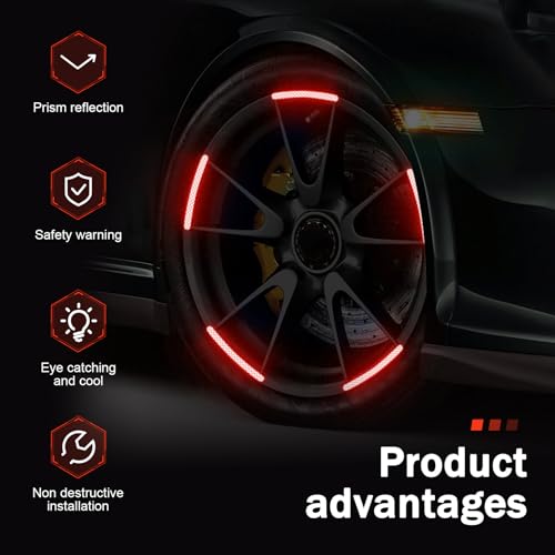 20 PCS Car Wheel Reflective Sticker, Waterproof Night Safety Warning Decal, Anti-Scratch Wheel Rim Eyebrow Stripe, Universal for Car SUV Motorcycle (Red) - color: Red