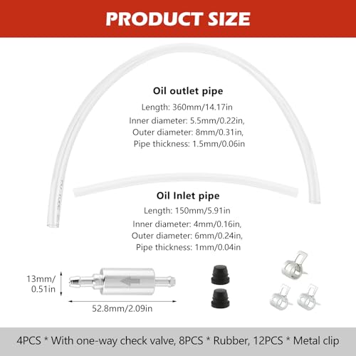 Brake Bleeder Hose Kit, 4 Pcs One Way Check Valve Bleeding Tubes with Rubber & Metal Clips, Fluid Bleeder Kit for Car Motorcycle Brake and Clutch Hydraulic System Bleeding, 4mm and 5.5mm ID