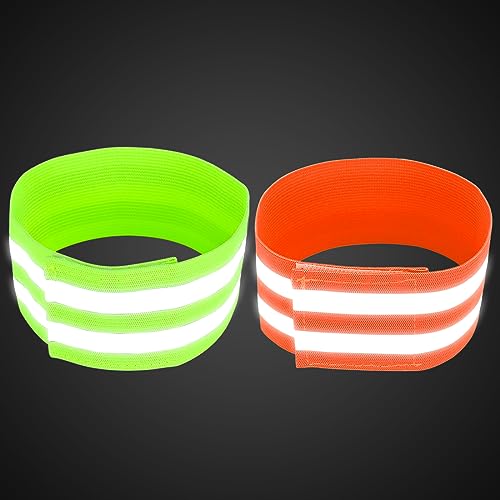 X AUTOHAUX 4pcs Reflective Bands for Arm Reflective Armbands High Visibility Night Cycling Riding Reflector Tape Straps Bracelet Green Orange