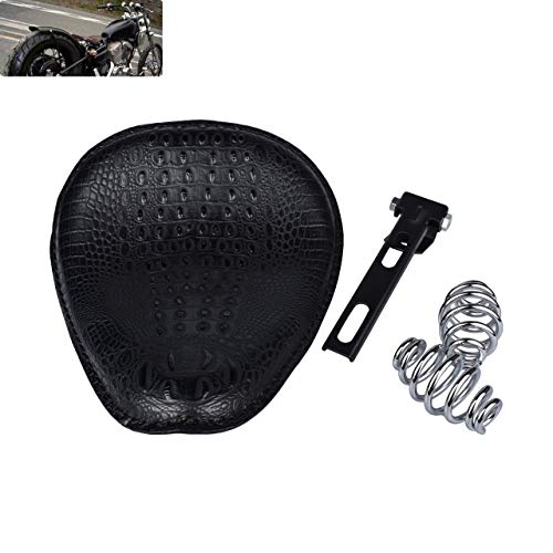 Universal Motorcycle Crocodile Leather Saddle Solo Seat Cushion Spring for Honda/Yamaha/Kawasaki/Suzuki/Bobber/Chopper (Black) - color: Black