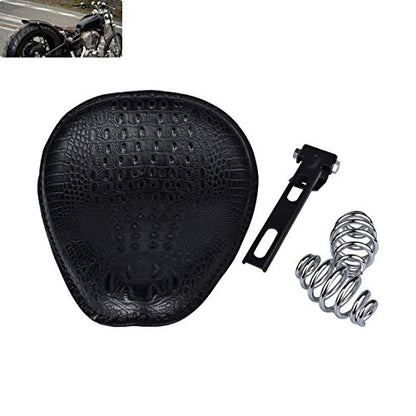 Universal Motorcycle Crocodile Leather Saddle Solo Seat Cushion Spring for Honda/Yamaha/Kawasaki/Suzuki/Bobber/Chopper (Black) - color: Black