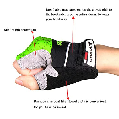 Men & Women Cycling Gloves - 5mm Padded Half Finger Breathable Mountain & Road Biking Gloves - color: Green-b, size: Medium