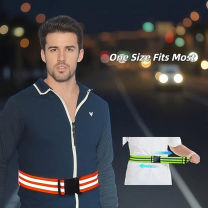 2 Pack Reflective Running Belt, High Visibility PT Gear for Men Women Kids, Adjustable Safety Gear for Night Walking - color: Green
