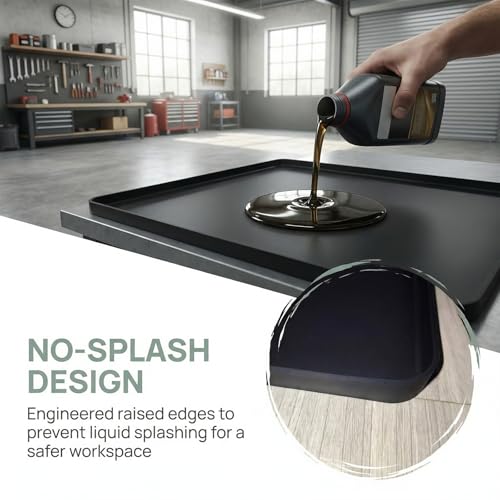 Oil Spill Mat for Under Car, Garage Floor Mat Drip Tray, Soft Silicone Oil Drip Pan with Raised Edge, Non-Slip No Splatter Driveway Pad for Auto & Home Floor Protection