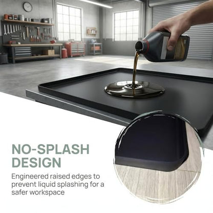 Oil Spill Mat for Under Car, Garage Floor Mat Drip Tray, Soft Silicone Oil Drip Pan with Raised Edge, Non-Slip No Splatter Driveway Pad for Auto & Home Floor Protection