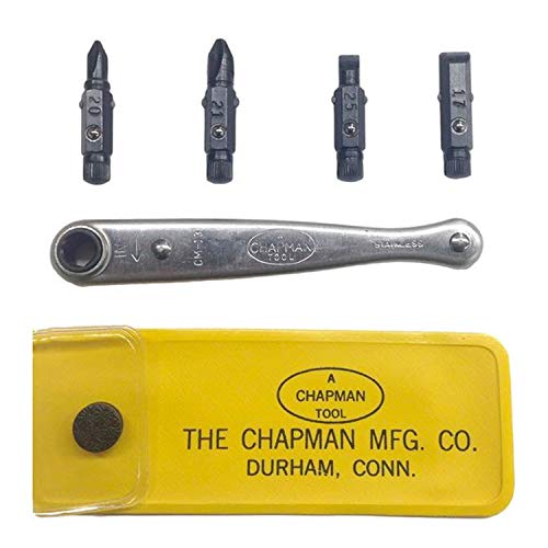 Chapman MFG 2021 Pocket Screwdriver Set - 6 Pieces - Includes Phillips & Slotted/Flathead Bits, Complete Pocket Size Set Offers 4 USA Made Insert Bits, Mini Ratchet Hand Tool + Soft Vinyl Case