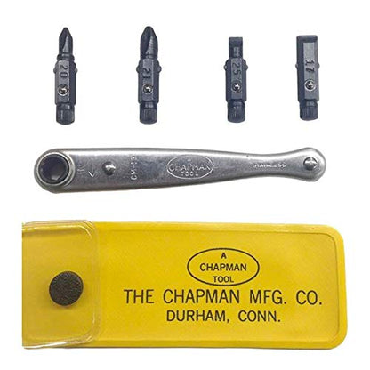 Chapman MFG 2021 Pocket Screwdriver Set - 6 Pieces - Includes Phillips & Slotted/Flathead Bits, Complete Pocket Size Set Offers 4 USA Made Insert Bits, Mini Ratchet Hand Tool + Soft Vinyl Case