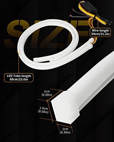 Qasim 24inch LED Daytime Running Light Sequential Guide Turn Signal Light White/Amber Flexible Car Light Strip Switchback 60CM-2Pack - size: 24 inches