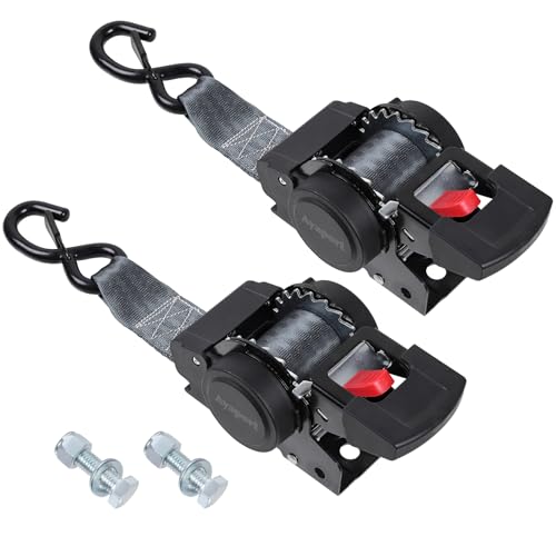 Ayaport Retractable Transom Tie Down Straps 2in X 8ft Boat Tie Down Straps to Trailer- 3300lbs Break Strength, Heavy Duty Bolt-on Ratchet Straps for Cargo, Boat, Motorcycles, ATV, 2pk - size: 2"x8'-2pcs