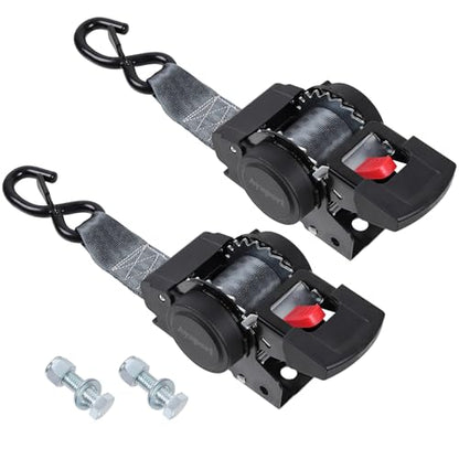 Ayaport Retractable Transom Tie Down Straps 2in X 8ft Boat Tie Down Straps to Trailer- 3300lbs Break Strength, Heavy Duty Bolt-on Ratchet Straps for Cargo, Boat, Motorcycles, ATV, 2pk - size: 2"x8'-2pcs