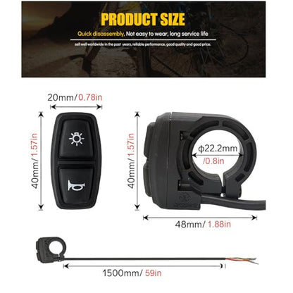 12-72V Universal Ebike Light and Horn Switch 2 in 1 Electric Bike Scooter Light Switch Motorcycle Button 7/8'' Motorcycle Headlights Horn Turn ON/Off Control Switches DK226 - style: 2-in-1 switch DK226
