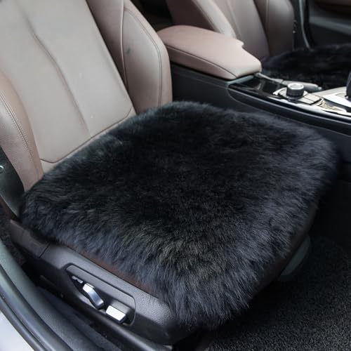 Winter Warmth: Universal Sheepskin Seat Cushion Cover - Natural Wool, for Cars, Trucks, SUVs & Vans - Cozy & Stylish Driving Companion Front Black - color: Black (Patchwork Style), size: Front Seat (18inch*18inch)