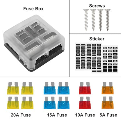 2Pcs 12V 24V Waterproof Fuse Block 6 Way ATO/ATC Fuse Box Holder Cover with LED Indicator Light for Marine Automotive Boat Car Truck