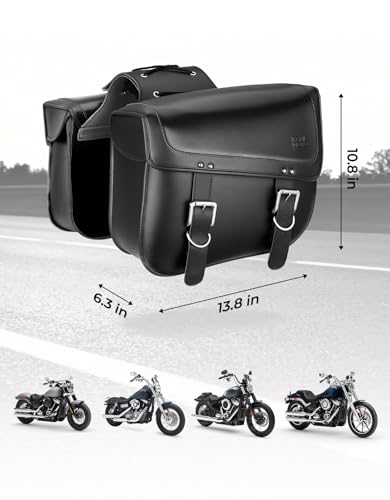KEMIMOTO Motorcycle Saddlebags, 30L Large Capacity Saddle Bags Motorcycles, PU Leather Motorcycle Luggage Bag for Sportster Softail Dyna V-star Shadow, Universal Motorcycle Accessories, Black