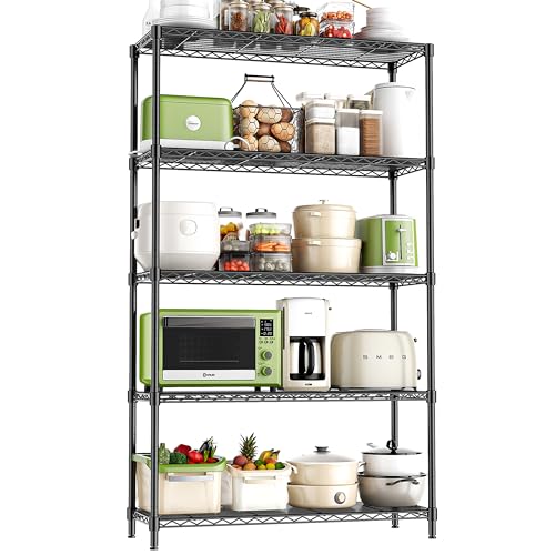 5-Tier Storage Shelves 72" H Wire Shelving, Adjustable Metal Shelving Pantry Shelves, 1325LBS Heavy Duty Rack with Shelf Liners for Garage Commercial Kitchen, 36" W x 14" D x 72" H, Black - size: 36" W x 14" D x 72" H-5 Tier
