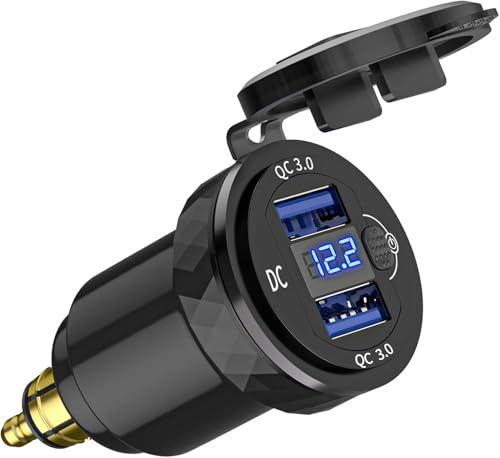 Hella Din Motorcycle USB Charger (NOT for Car Cigarette Socket) – Dual USB-A QC3.0 18W Waterproof Charger w/Switch & Voltmeter for BMW Ducati Triumph