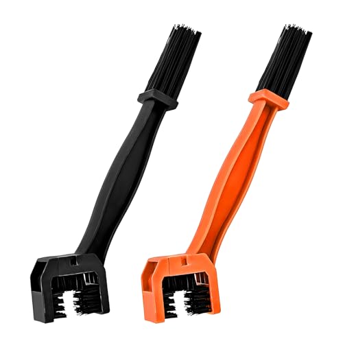 Sun Walker 2 PCS Motorcycle Chain Brush, Double-Ended Motorbike Cleaning Tool with Three-Sided Bristles, Plastic Chain Scrubber Dirt Removal Tool for Motorcycle Bicycle Mountain Bike (Black+Orange) - color: Black+Orange