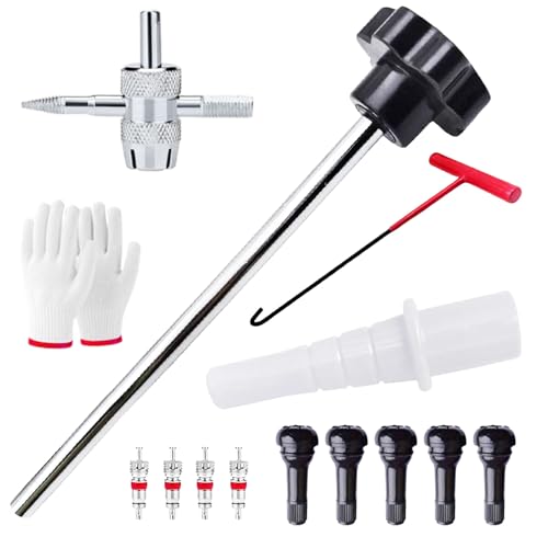 Quick Change Car Tire Valve Tool Kit, Tire Valve Stem Core Remover with 5 TR413 Valves & 4-Way Valve Tool, Quickly Replacement Tools for Replacing Leaky Valves on Car Truck Motorcycle (Black) - color: Black
