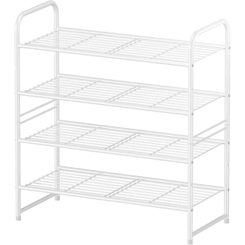Simple Shoe Rack, 4 Tier Heavy Duty Metal Shoe Shelf 27 Inch Wide, White - color: White, size: 4 Tier(27 Inch)